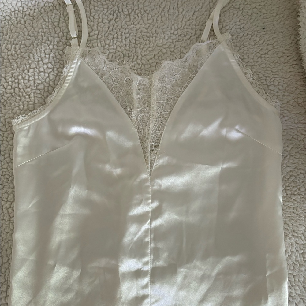 White Silk Top with Lace Trim